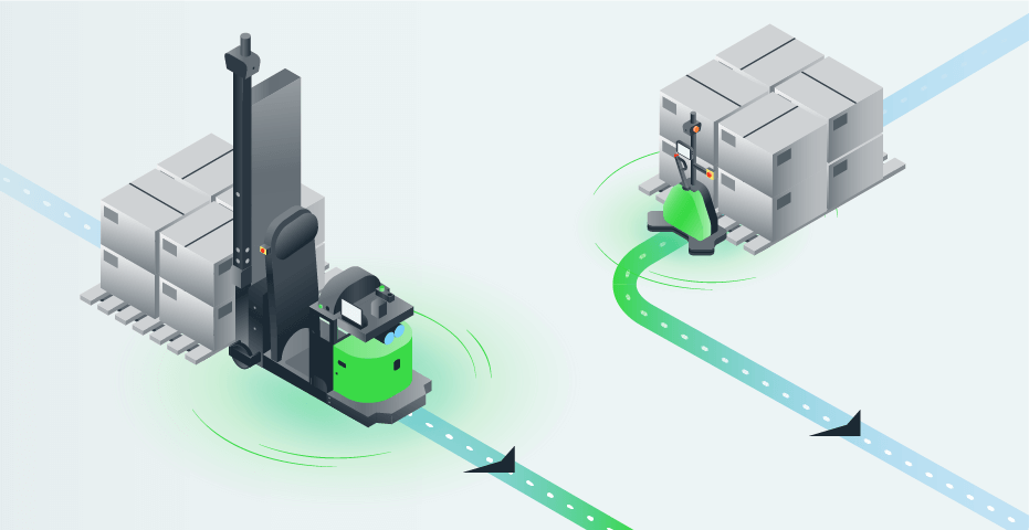 Illustration of robots moving pallets