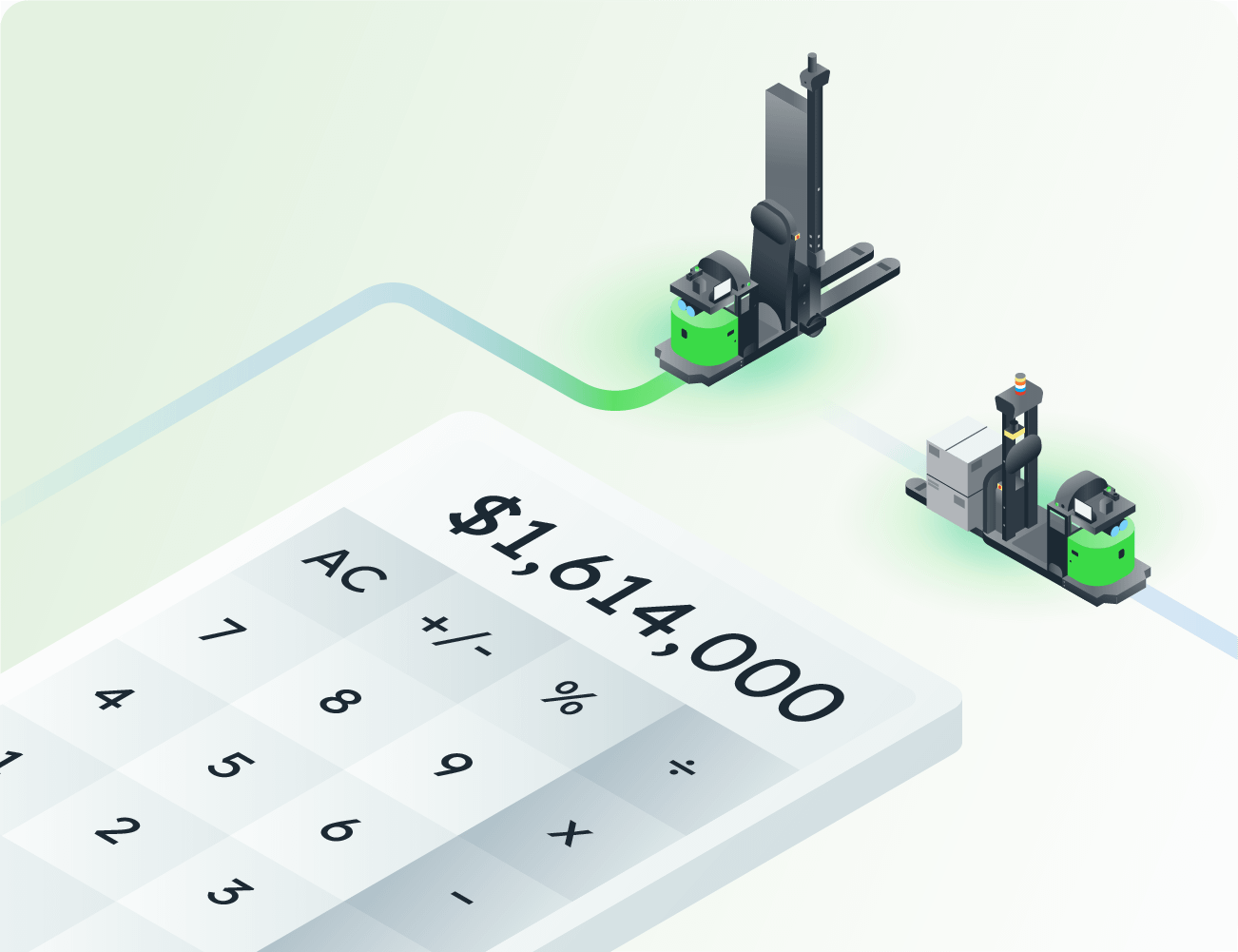Illustration of two robots and a calculator