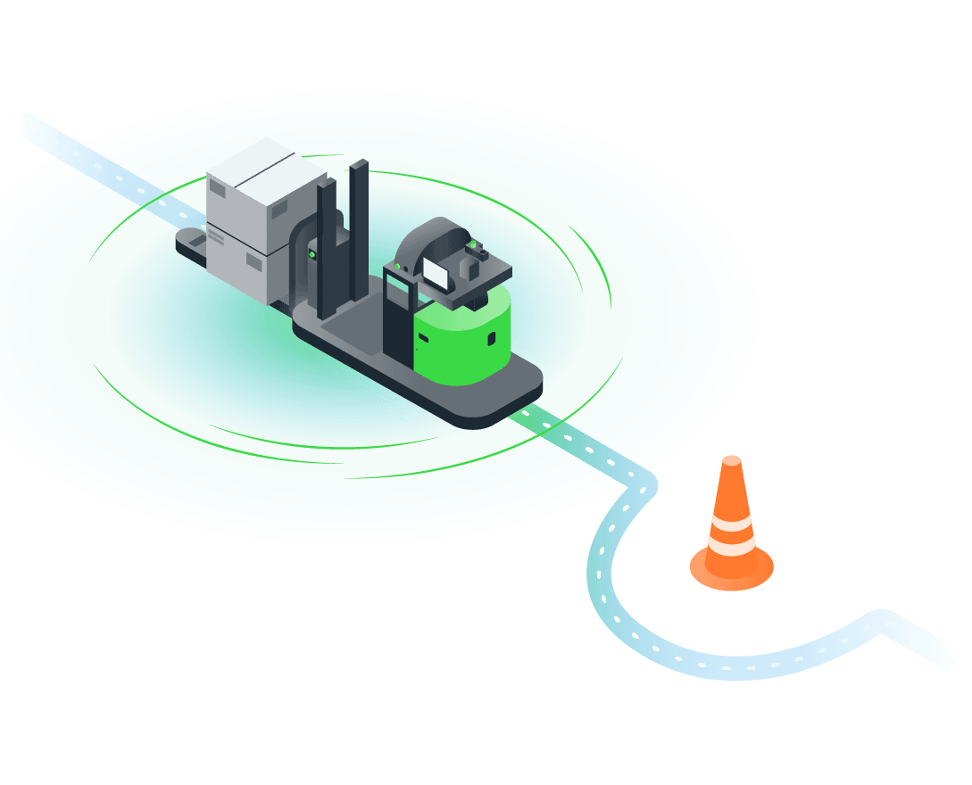illustration of a robot moving around a safety cone